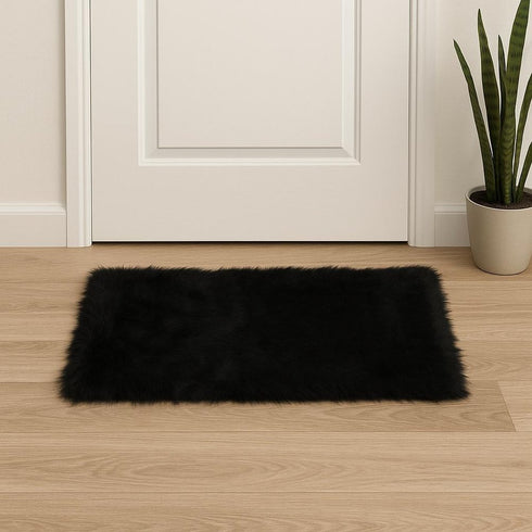 2' X 3' Black Faux Sheepskin Animal Print Washable Area Rug